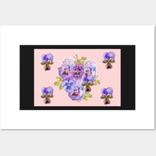 Purple Pansy Pink floral Dot Posters and Art